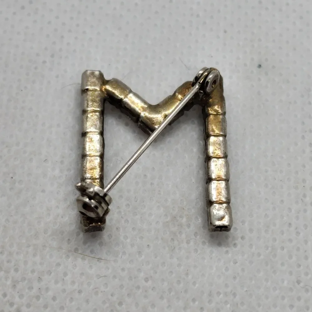 Vintage M Rhinestone Brooch